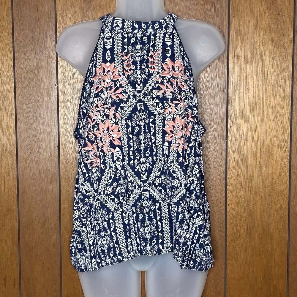 Xhilaration Tank Top XL Boho Floral Embroidered Halter Festival Cottagecore Y2K